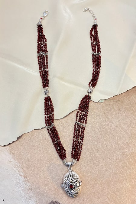 Anuka Jewels Garnet Stone Embellished Pendant Necklace 