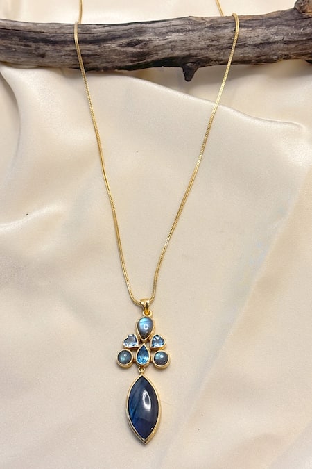 Anuka Jewels Blue Topaz Stone Embellished Pendant Necklace 