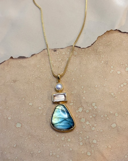 Shop Anuka Jewels White Crystal Quartz Embellished Pendant Necklace at Aza Fashions Shop_Anuka Jewels_White Crystal Quartz Embellished Pendant Necklace _at_Aza_Fashions