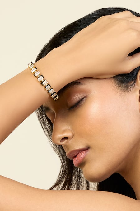 ISHARYA Square Stone Embellished Cuff Bracelet 