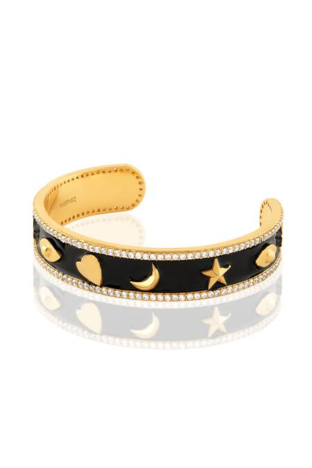 Buy_Isharya_Black Stones Lucky Charms Enamelled Cuff Bracelet_Online_at_Aza_Fashions