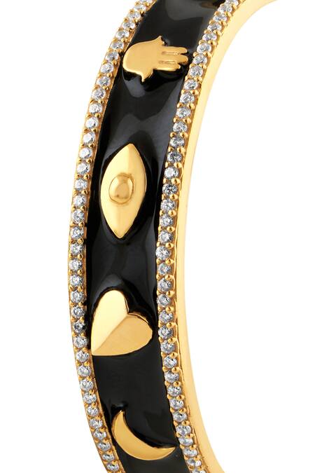 Shop_Isharya_Black Stones Lucky Charms Enamelled Cuff Bracelet_Online_at_Aza_Fashions