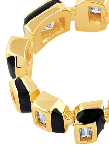 Buy_Isharya_Black Stones, Embroidery Squares Embellished Hoops_Online_at_Aza_Fashions