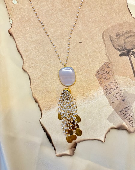 Shop Anuka Jewels Gold Plated Chalsedony Embellished Pendant Necklace at Aza Fashions Shop_Anuka Jewels_Gold Plated Chalsedony Embellished Pendant Necklace _at_Aza_Fashions