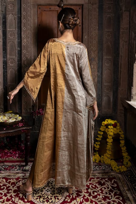 Farha Syed Cutdana Neckline Embroidered Kaftan & Dhoti Pant Set 