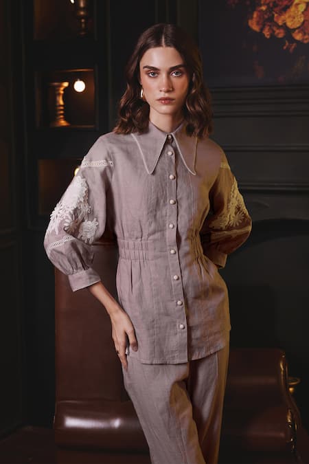 Buy Label Deepika Nagpal Pink Cotton, Viscose, Linen Embroidery Mila Floral Placement Shirt And Pant Set Online at Aza Fashions Buy_Label Deepika Nagpal_Pink Cotton, Viscose, Linen Embroidery Mila Floral Placement Shirt And Pant Set _Online_at_Aza_Fashions