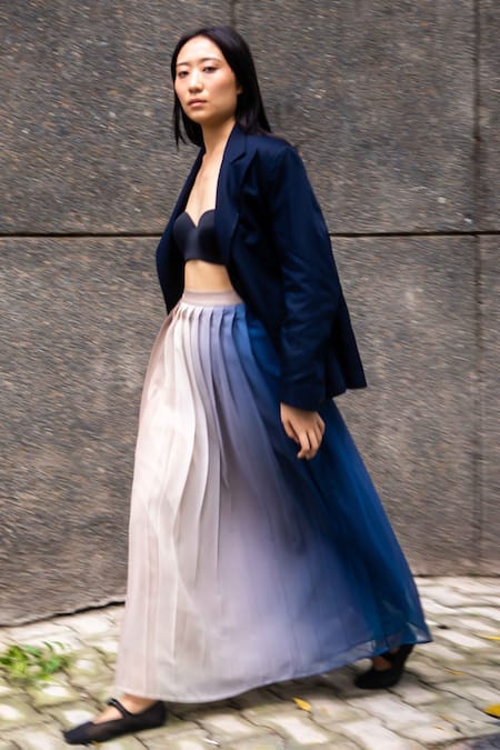 Shop Leh Studios Multi Color Viscose Lyra Pleated Skirt at Aza Fashions Shop_Leh Studios_Multi Color Viscose Lyra Pleated Skirt _at_Aza_Fashions