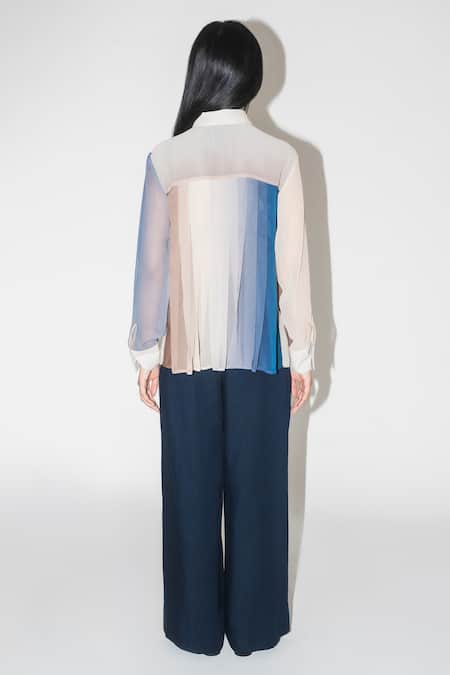Shop Leh Studios Multi Color Viscose Collared Gradient Pleated Designer Top at Aza Fashions Shop_Leh Studios_Multi Color Viscose Collared Gradient Pleated Designer Top _at_Aza_Fashions