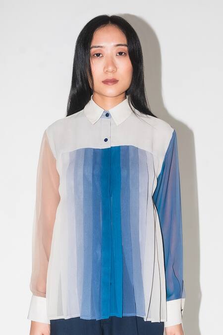 Leh Studios Multi Color Viscose Collared Gradient Pleated Designer Top Online at Aza Fashions Leh Studios_Multi Color Viscose Collared Gradient Pleated Designer Top _Online_at_Aza_Fashions