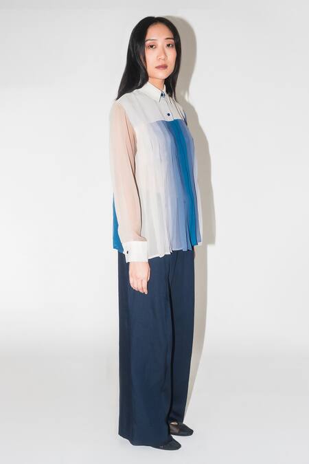 Buy Leh Studios Multi Color Viscose Collared Gradient Pleated Designer Top Online at Aza Fashions Buy_Leh Studios_Multi Color Viscose Collared Gradient Pleated Designer Top _Online_at_Aza_Fashions