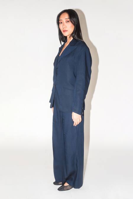 Buy Leh Studios Blue Linen, Silk Midnight Wide Legged Trousers Online at Aza Fashions Buy_Leh Studios_Blue Linen, Silk Midnight Wide Legged Trousers _Online_at_Aza_Fashions