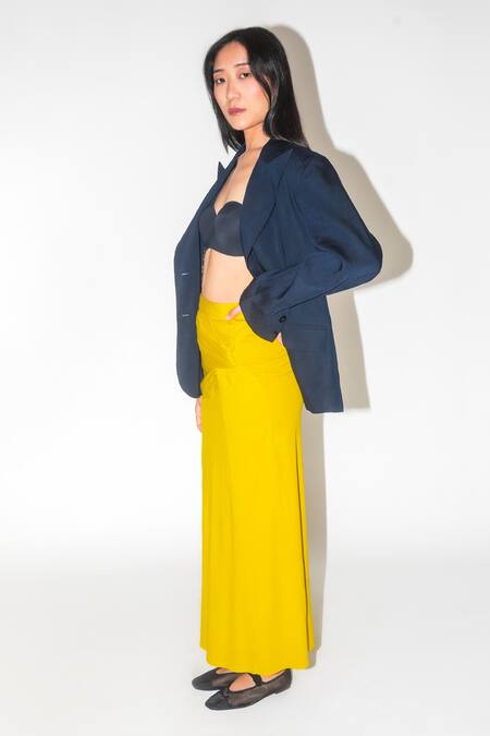 Leh Studios Yellow Cotton Pansy Draped Skirt Online at Aza Fashions Leh Studios_Yellow Cotton Pansy Draped Skirt _Online_at_Aza_Fashions