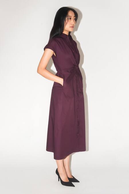 Buy Leh Studios Wine Cotton Collared Twisted Draped Dress Online at Aza Fashions Buy_Leh Studios_Wine Cotton Collared Twisted Draped Dress _Online_at_Aza_Fashions