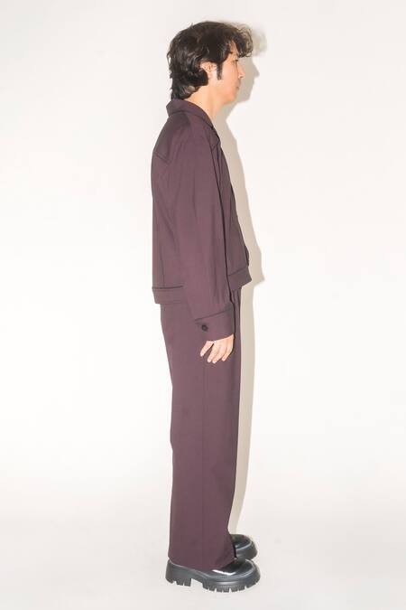 Shop Leh Studios Purple 100% Viscose Otis Lapel Collar Jacket Online at Aza Fashions Shop_Leh Studios_Purple 100% Viscose Otis Lapel Collar Jacket _Online_at_Aza_Fashions