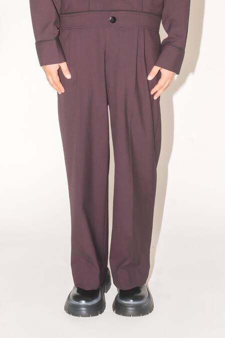 Leh Studios Purple 100% Viscose Otis Pleated Relaxed Fit Trouser Online at Aza Fashions Leh Studios_Purple 100% Viscose Otis Pleated Relaxed Fit Trouser _Online_at_Aza_Fashions