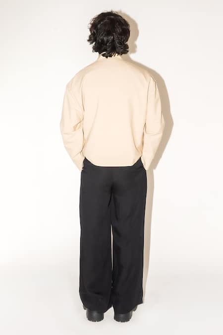 Leh Studios_Beige 100% Viscose Front Zip Bomber Jacket _Online_at_Aza_Fashions