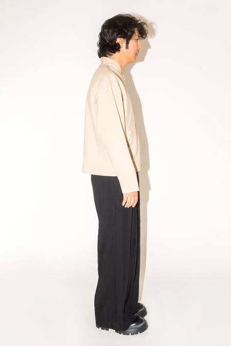 Shop_Leh Studios_Beige 100% Viscose Front Zip Bomber Jacket _Online_at_Aza_Fashions