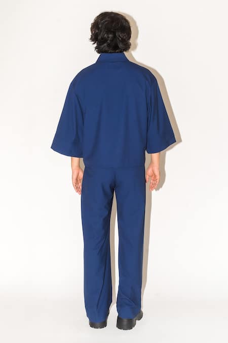 Leh Studios Blue 100% Viscose Toby Drop Shoulder Shirt Online at Aza Fashions Leh Studios_Blue 100% Viscose Toby Drop Shoulder Shirt _Online_at_Aza_Fashions