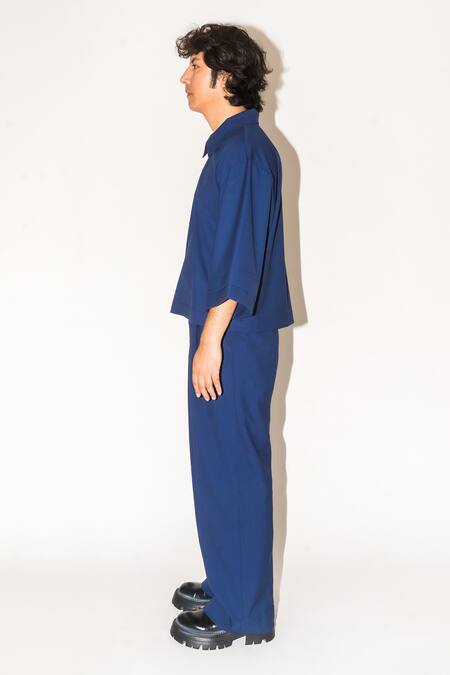 Buy Leh Studios Blue 100% Viscose Toby Drop Shoulder Shirt Online at Aza Fashions Buy_Leh Studios_Blue 100% Viscose Toby Drop Shoulder Shirt _Online_at_Aza_Fashions