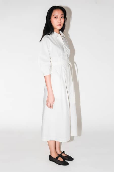 Buy Leh Studios White Cotton Collared Balloon Sculpture Dress Online at Aza Fashions Buy_Leh Studios_White Cotton Collared Balloon Sculpture Dress _Online_at_Aza_Fashions