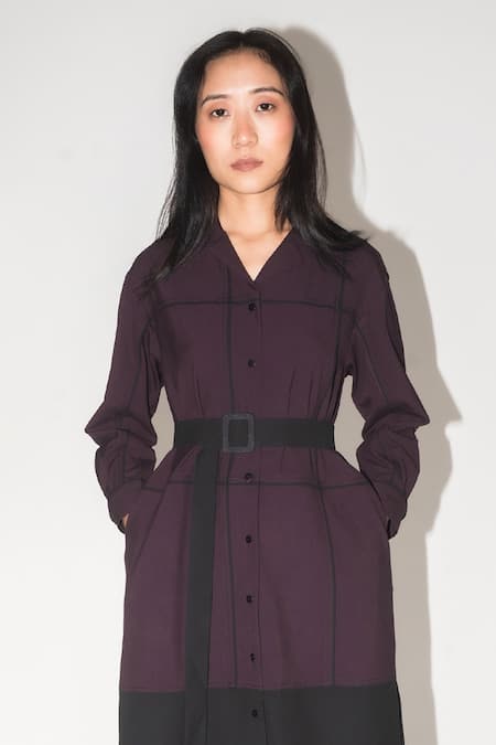Leh Studios Purple Viscose Bows Collared Broke Fence Colorblocked Dress Online at Aza Fashions Leh Studios_Purple Viscose Bows Collared Broke Fence Colorblocked Dress _Online_at_Aza_Fashions