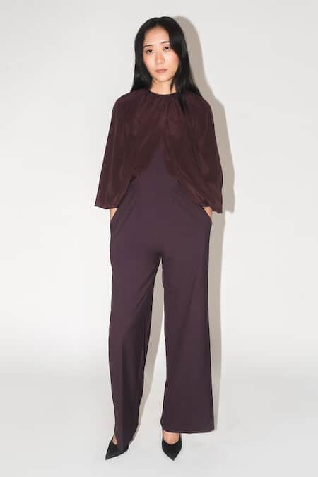 Leh Studios Purple 80% Viscose 20% Silk High Eve Pleated Waist Jumpsuit 