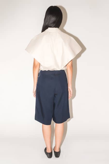 Shop Leh Studios Blue Linen, Silk Embroidery Hand Work Detailed Capri Pant at Aza Fashions Shop_Leh Studios_Blue Linen, Silk Embroidery Hand Work Detailed Capri Pant _at_Aza_Fashions