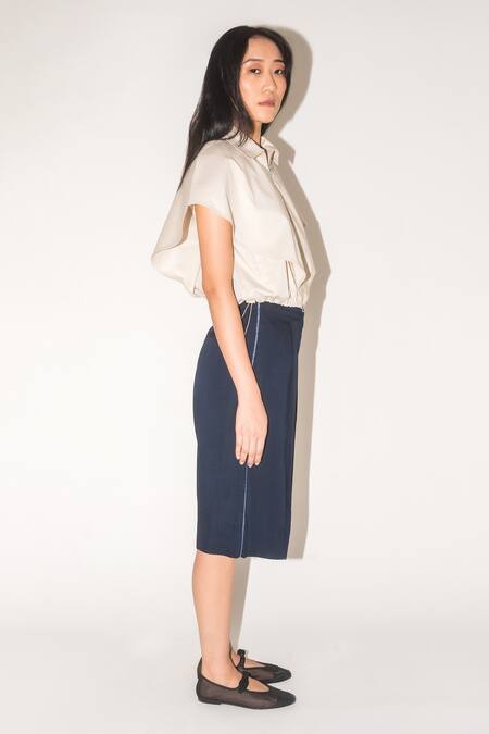 Leh Studios Blue Linen, Silk Embroidery Hand Work Detailed Capri Pant Online at Aza Fashions Leh Studios_Blue Linen, Silk Embroidery Hand Work Detailed Capri Pant _Online_at_Aza_Fashions