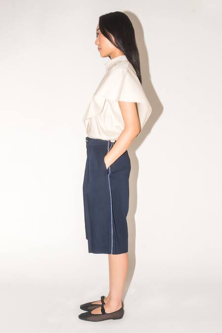 Buy Leh Studios Blue Linen, Silk Embroidery Hand Work Detailed Capri Pant Online at Aza Fashions Buy_Leh Studios_Blue Linen, Silk Embroidery Hand Work Detailed Capri Pant _Online_at_Aza_Fashions