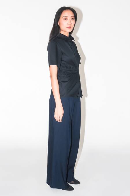 Buy Leh Studios Black Cotton Collared Isla Draped Top Online at Aza Fashions Buy_Leh Studios_Black Cotton Collared Isla Draped Top _Online_at_Aza_Fashions