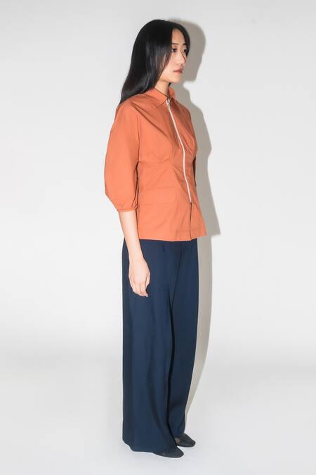 Buy Leh Studios Brown Cotton Collared Balloon Sleeve Top Online at Aza Fashions Buy_Leh Studios_Brown Cotton Collared Balloon Sleeve Top _Online_at_Aza_Fashions