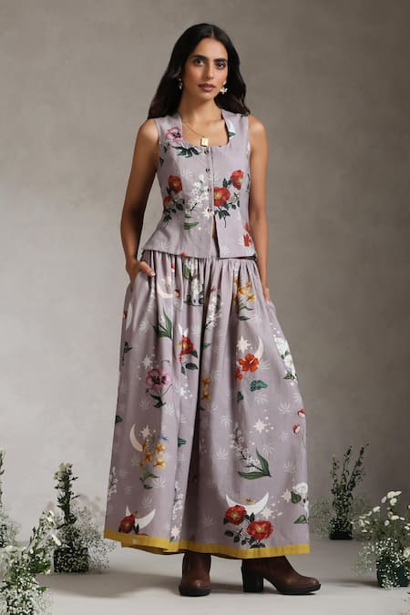 Raiman Botanical Print Vest With Skirt 