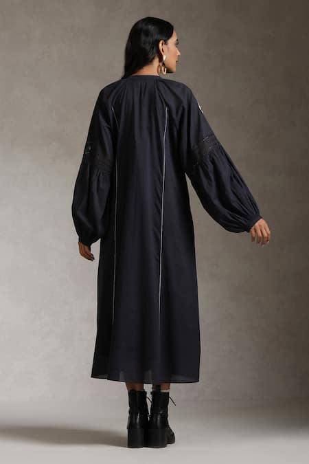 Raiman Star Peasant Embroidered Midi Dress 