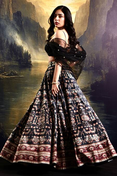 Rashika Sharma_Black Net, Suede Beads, Sequins, Zari Pleated Printed Lehenga With Blouse _Online_at_Aza_Fashions
