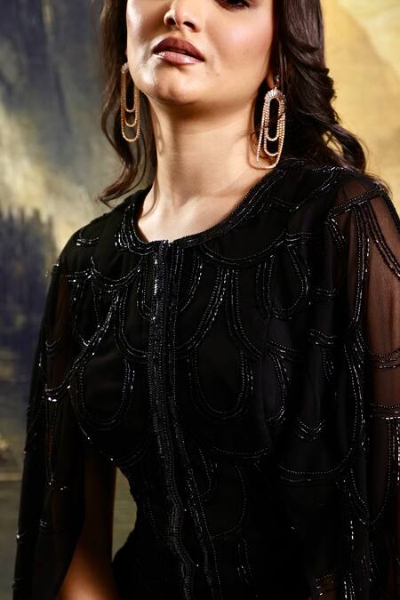 Buy Rashika Sharma Black Georgette, Crepe Mirrors, Embroidered Cape Sleeve Kurta And Flared Pant Buy_Rashika Sharma_Black Georgette, Crepe Mirrors, Embroidered Cape Sleeve Kurta And Flared Pant