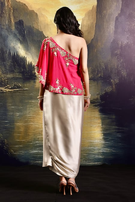 Rashika Sharma Embroidered One-Shoulder Cape Draped Skirt Set 