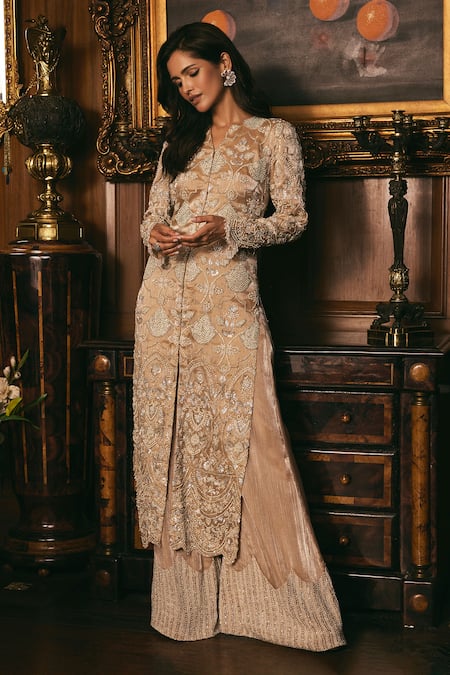 Studio22 By Pulkita Arora Bajaj Allure Floral Embroidered Straight Kurta With Wide Pant 