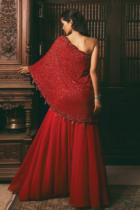 Studio22 By Pulkita Arora Bajaj Crescent Crystal Embroidered Cape With Sharara 