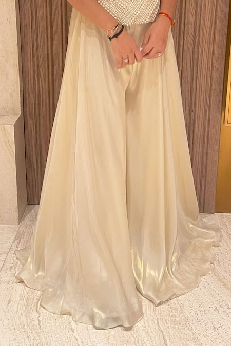 Buy_Studio22 By Pulkita Arora Bajaj_Cream Organza, Georgette Pearls One Ethereal Embroidered Top With Sharara _Online_at_Aza_Fashions