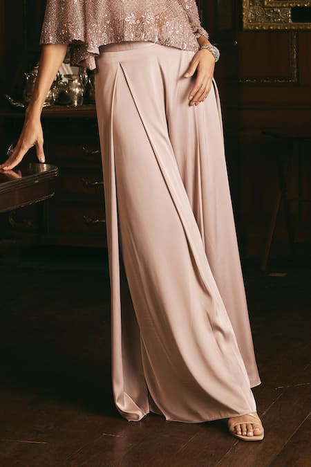 Studio22 By Pulkita Arora Bajaj_Pink Net, Satin Sequins, Beads, Stones Round Firefly Embroidered Top And Pant Set _Online_at_Aza_Fashions