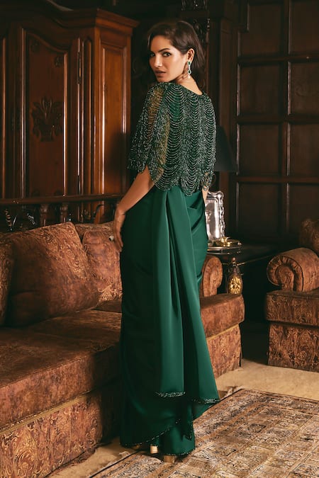 Studio22 By Pulkita Arora Bajaj Illusion Cutdana Scalloped Jacket Pre-Draped Saree Set 