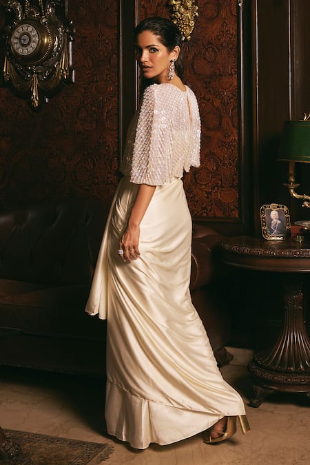 Studio22 By Pulkita Arora Bajaj Moonlight Crystal Embellished Cape Draped Skirt Set 