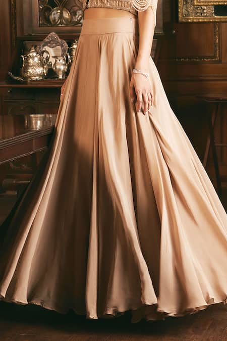 Studio22 By Pulkita Arora Bajaj_Beige Organza, Net Pearls, Beads, Exquisite Embroidered Blouse With Lehenga _Online_at_Aza_Fashions