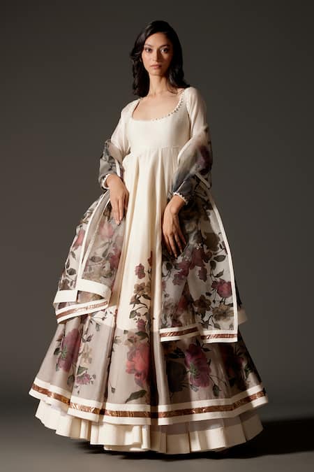 Rohit Bal Vertical Floral Vine Print Anarkali Set 