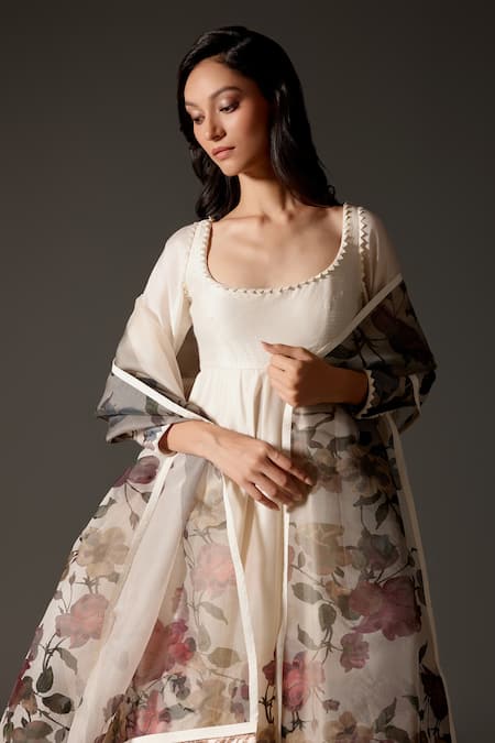 Buy Rohit Bal Ivory Cotton, Chanderi Silk Embroidery, Vertical Floral Vine Print Anarkali Set Online at Aza Fashions Buy_Rohit Bal_Ivory Cotton, Chanderi Silk Embroidery, Vertical Floral Vine Print Anarkali Set _Online_at_Aza_Fashions