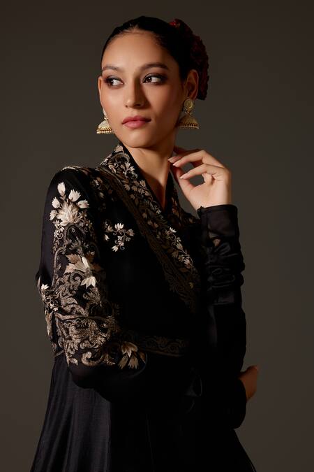 Buy Rohit Bal Black Chanderi Silk Embroidery, Metallic Aari Bodice Angrakha Anarkali Set Online at Aza Fashions Buy_Rohit Bal_Black Chanderi Silk Embroidery, Metallic Aari Bodice Angrakha Anarkali Set _Online_at_Aza_Fashions