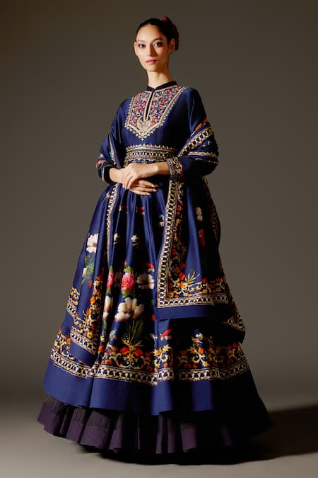 Rohit Bal Chanderi Floral Bird Print Anarkali Set 