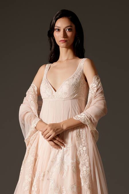 Rohit Bal Pink Chanderi Sequins, Embroidery Sweetheart Floral Vine Tonal Anarkali Set Online at Aza Fashions Rohit Bal_Pink Chanderi Sequins, Embroidery Sweetheart Floral Vine Tonal Anarkali Set _Online_at_Aza_Fashions