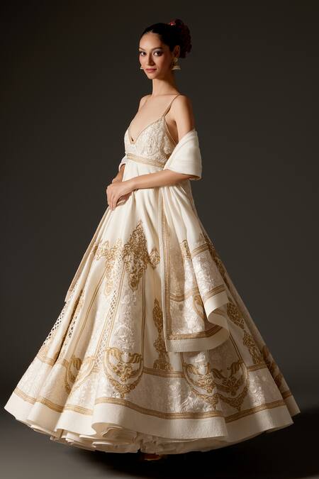 Shop Rohit Bal Cream Chanderi Silk Embroidery Sweetheart Neck Swirl Cutwork Anarkali Set Online at Aza Fashions Shop_Rohit Bal_Cream Chanderi Silk Embroidery Sweetheart Neck Swirl Cutwork Anarkali Set _Online_at_Aza_Fashions