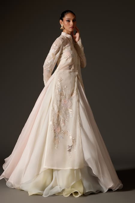 Buy Rohit Bal Ivory Organza Sequins, Applique Mandarin Collar Floral Embroidered Long Jacket Online at Aza Fashions Buy_Rohit Bal_Ivory Organza Sequins, Applique Mandarin Collar Floral Embroidered Long Jacket _Online_at_Aza_Fashions